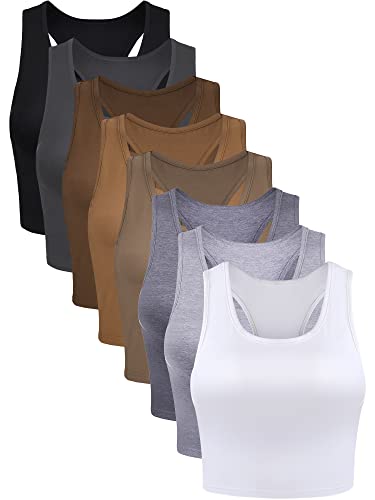Geyoga 8 Pcs Crop Tank Top - color: Black, White, Brown, Gray, size: X-Large