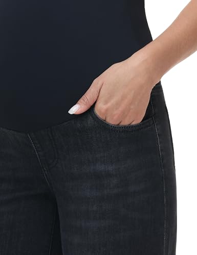 Maternity Jeans Wide Leg Loose Pregnancy Denim Pants - color: Washed Black, size: X-Large