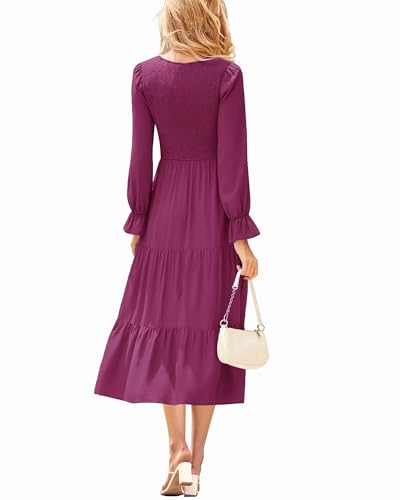 CzzzyL Women's Nursing Dress Smocked Bodice Ruched Midi with Pockets - color: Voilet, size: Large