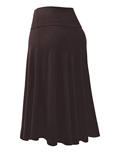 Lock and Love Women's Solid Ombre Lightweight Flare Midi Pull On Closure Skirt S-XXXL Plus Size - color: Wb1105_brown, size: Medium
