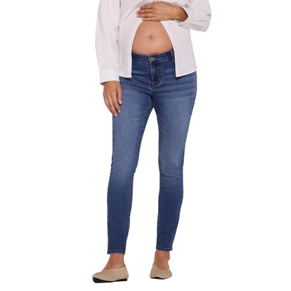 Motherhood Maternity Women's Under the Belly Skinny Ankle Denim Pregnancy Jeans with Side Elastic Panel Insets - color: Medium Wash, size: Medium