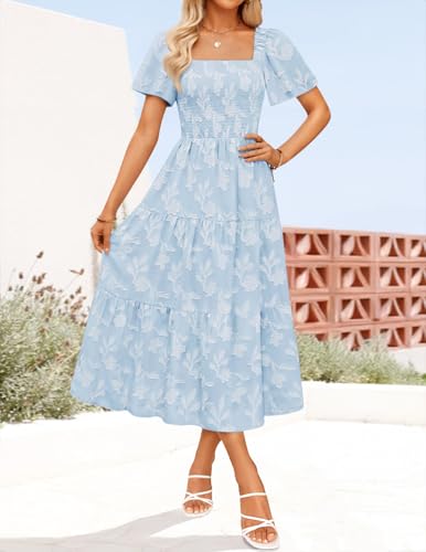 ZESICA Womens 2026 Summer Boho Wedding Guest Midi Dresses - color: Blue, size: X-Small
