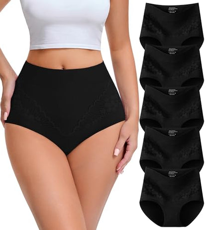 Womens Cotton High Waisted Underwear Comfort Panties 5 Pack Briefs - color: Black-01-5 Pack-c, size: Medium