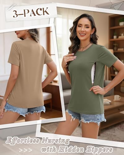 3 Pack Women's Nursing Shirts - color: Khaki, Army Green, Black, size: XX-Large