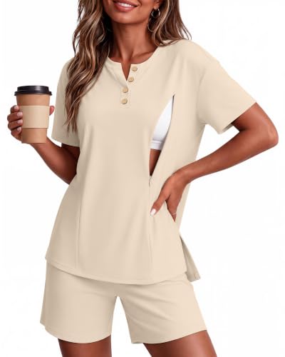 Maternity Nursing Pajama Set - color: Apricot, size: XX-Large