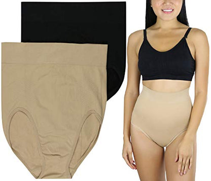 ToBeInStyle Women's High Waist Over The Bump Maternity Underwear - color: 2 Pack: Black & Beige Seamless Microfiber, size: Large-X-Large
