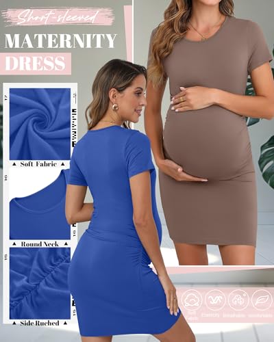 Riyiper 3 Pack Womens Maternity Short Sleeve Dresses - color: Black, Blue, Light Brown, size: X-Large