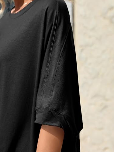 Tankaneo Womens Oversized Tshirts Batwing Short Sleeve Asymmetric Hem Tops - color: Black, size: X-Large