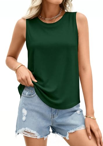 PRETTYGARDEN Women's Wide Strap Sleeveless Tank Tops - color: Dark Green, size: Medium