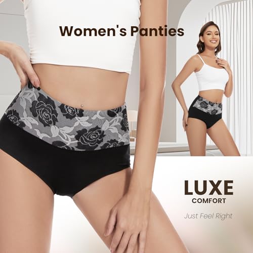 Honzadar Cotton Underwear for Women, Breathable High Waisted Panties - color: Black-5pack, size: X-Large