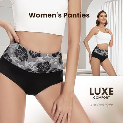 Honzadar Cotton Underwear for Women, Breathable High Waisted Panties - color: Black-5pack, size: X-Large