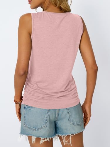 AUTOMET Womens Tank Tops Square Neck Sleeveless Summer Tops - color: Pink, size: Medium