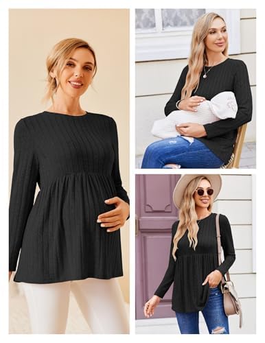 Maternity Shirts Dressy Long Sleeve Pregnancy Fall Tops Work Blouses - color: Black, size: Medium