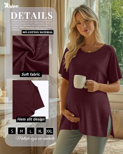 Riyiper 3 Pack Women's Maternity Tunic Cotton Shirts - color: Light Green, Wine Red, Black, size: Small