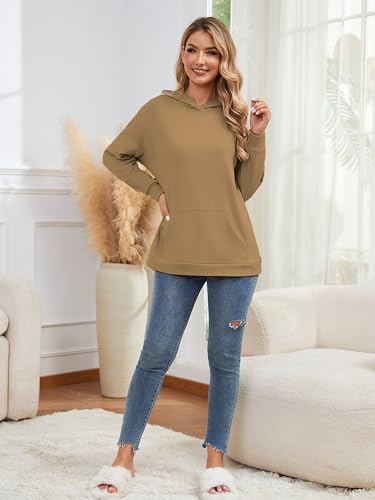 Ecavus Womens Nursing Sweatshirts for Breastfeeding Hidden Zipper Hoodie - color: Light Coffee, size: Small