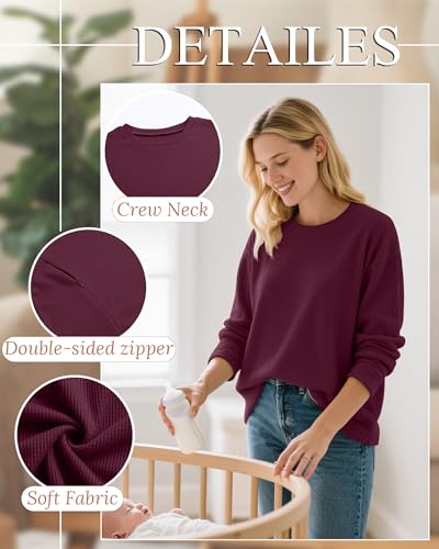 Oakgarden Women's Zipper Oversized Nursing Sweatshirts - color: Dark Red, size: Medium