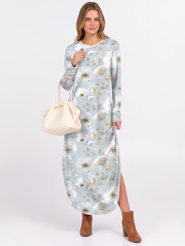 ANRABESS Women's Long Sleeve Fall Maxi T-Shirt Dress with Pockets - color: Dandelion, size: XX-Large