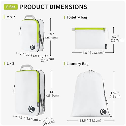 Cipway Compression Packing Cubes Set (White 6pcs) - color: White, size: 6PCS
