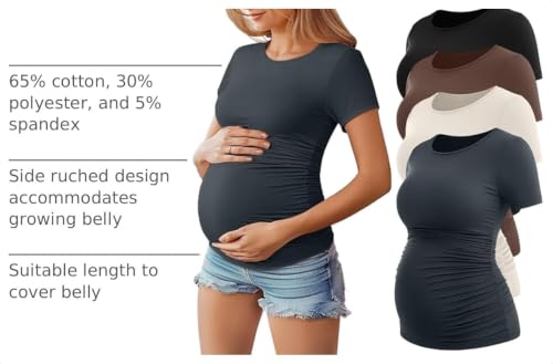 Huukeay 4 Pack Women's Short Sleeve Maternity Tops - color: Black, Dark Gray, Cream, Coffee, size: Medium