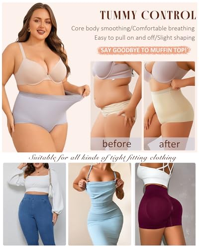 FINETOO Womens Tummy Control Shapewear Underwear High Waisted Seamless Panties Girdle Full Coverage Postpartum Briefs - color: Black+beige+blue, size: Medium