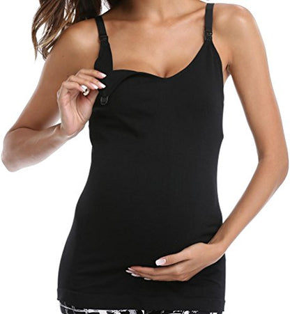 Womens Maternity Nursing Tank Cami for Breastfeeding with Adjustable Straps - color: Black/Dgrey/Green, size: Large