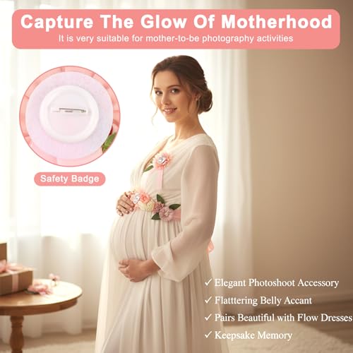 5 Pcs Pink Baby Shower Sash and Pin Set, Floral Maternity Belly Sash