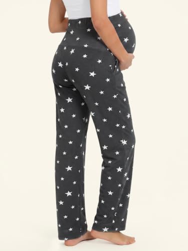 Summer Mae Viscose Maternity Pants Pregnancy Pajama Lounge Pant with Pocket - color: Midnight Stardust, size: Medium