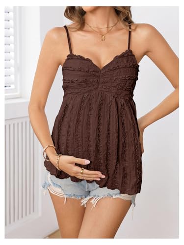 MakeMeChic Women's Maternity Babydoll Tank Tops Peplum Ruffle Cami Top - color: Coffee Brown, size: Medium