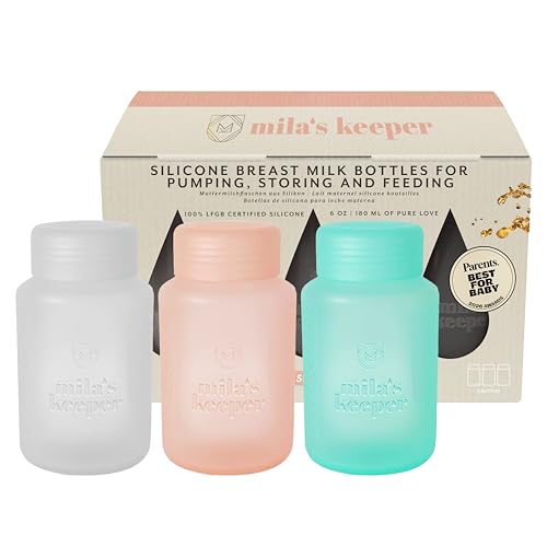 Mila's Keeper Silicone Breast Milk Storage Bottles | Daycare Approved | 100% Plastic Free Baby Bottle | 3 in 1 Pumping, Storing, Feeding | Standard Neck, Multi-Color, 6oz, Set of 3 - color: Multi-Color, size: 1 Count (Pack of 3), style: Standard Neck