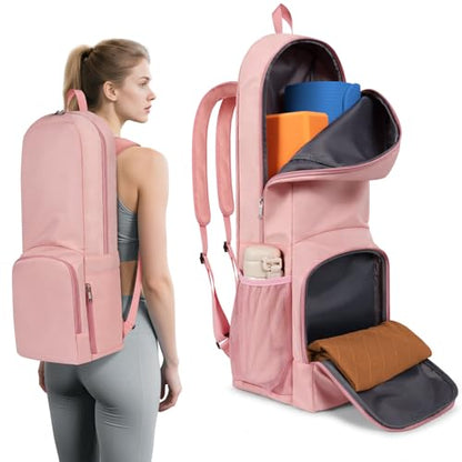 Yoga Mat Bag Carrier Backpack with Multi Pockets - color: Pink