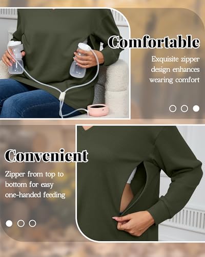 Women’s Waffle Knit Nursing Shirts Regular Fit - color: Army Green, size: Large
