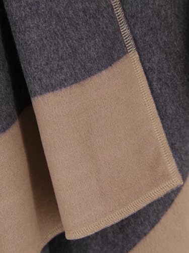 Moss Rose Women Shawl Wrap Poncho Open Front Cardigan Shawl for Fall Winter - color: Grey+camel 2, size: One Size