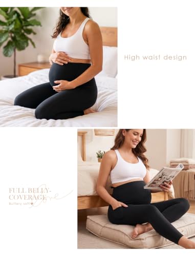 Women's Maternity Capri Leggings with Pockets Yoga Pants - size: X-Large