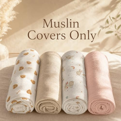 2 Pack Muslin Baby Lounger Covers, Covers Only, 35.5" x 20" - color: 2 Pack Bearbrown