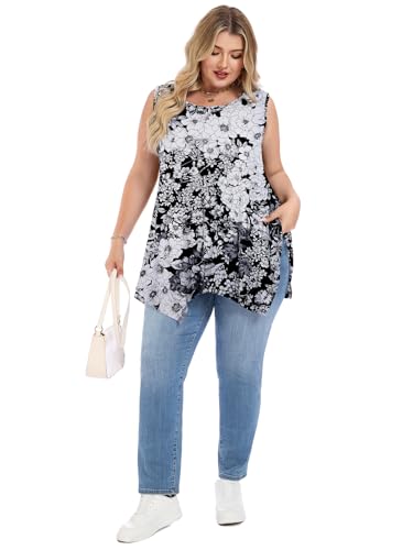 LARACE Womens Plus Size Tank Tops Summer Sleeveless Casual Loose Tunic - color: A-black36, size: 3X