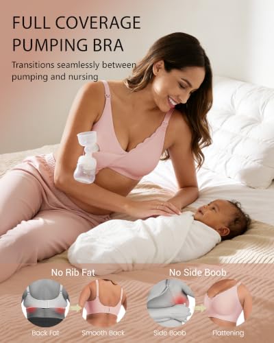Vinfact Pumping Bra Hands Free-No Underwire Full Coverage Seamless Every Day Bra Holding & Breast Pump Bra - color: Pink, size: Large