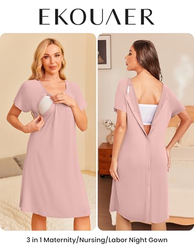 2 Pack Labor and Delivery Gown 3 in 1 Maternity Nursing Hospital Nightgown - color: 2 Pcs - Black + Dirty Pink, size: Medium