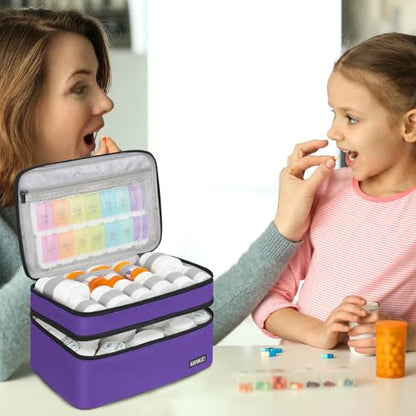 LEFOR·Z Medicine Storage Bag,Double Layers Pill Bottle Organizer Bag Empty - color: Purple