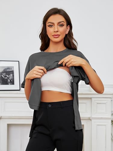 Ecavus Maternity Shirts Side Split Soft Cotton Loose Fit Pregnancy Tops - color: Dark Gray, size: Large