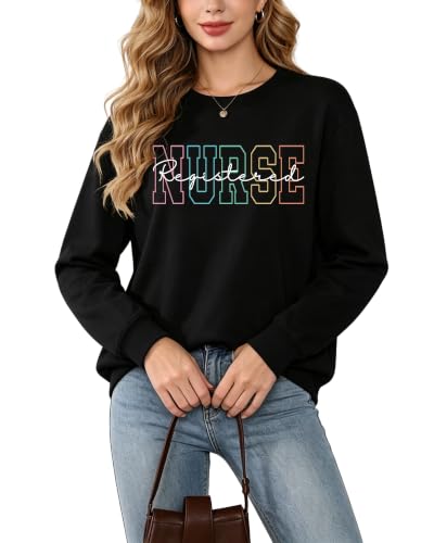 Registered Nurse Sweatshirt Women RN Nurse Long Sleeve Graphic Shirts - color: Black, size: Large