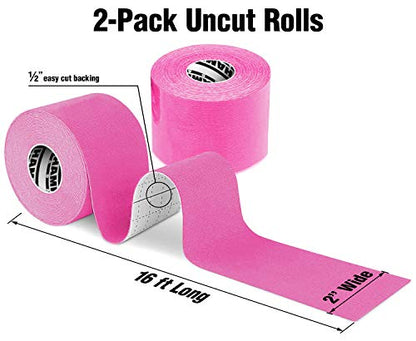 Hampton Adams Kinesiology Tape, Uncut Roll, Waterproof Muscle Support - color: Pink, size: 2in x 16ft (2 Rolls)