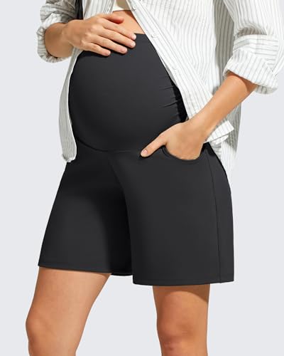 G4Free ShiftReady Maternity Shorts with Pockets Over The Belly Pregnancy Summer Casual Daily Clothes - color: Black, size: Medium