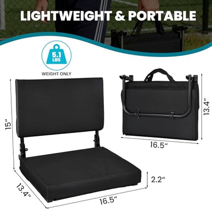 Stadium Seats with Back Support(16.5”L × 13.4”W × 15”H), 360° Adjustable Backrest Stadium Chair with Shoulder Strap & Storage Pouch, Foldable Padded Bleacher Seats for Sports Events