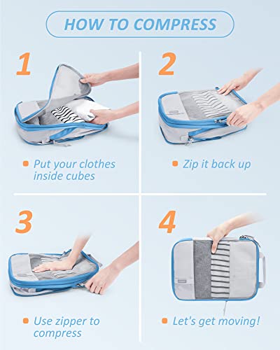 BAGSMART Compression Packing Cubes for Travel Essentials - color: White & Blue, size: Set of 6