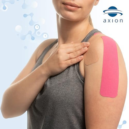 Kinesiology Tape Uncut | 2 Rolls of Athletic Sports Tape in Pink and Beige | 16ft Length and 2'' Width per Roll | Waterproof • Skin-Friendly • Elastic | Ideal for Sports | axion - color: Pink Beige