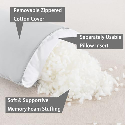 WhatsBedding Memory Foam Body Pillow with Cover, Long Bed Pillow for Adults - color: Light Grey