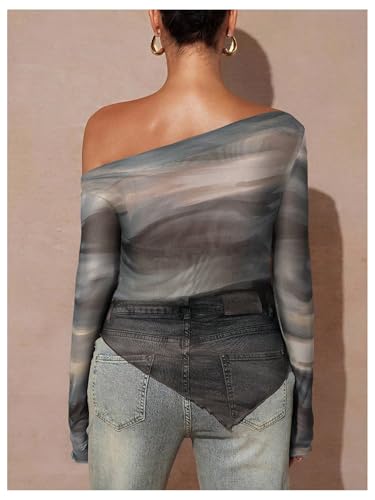 MakeMeChic Women's Maternity Clothes Fall Tie Dye Asymmetrical Blouse Tops - color: Grey, size: Medium