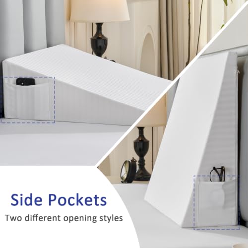 Precoco 100% Cotton Bed Wedge Pillow Cover Case 24x24x12 with Pockets - size: 24x24x12
