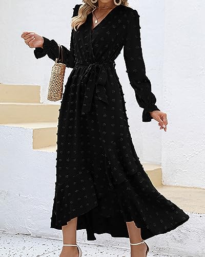 BTFBM Long Sleeve Maxi Dresses for Women Summer - color: Black, size: X-Large