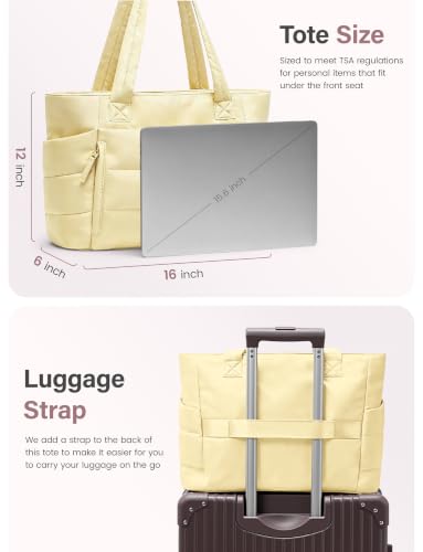Uselike Tote Bag for Women with Zipper, Quilted Puffer Tote Bag with Compartments, Lightweight Puffy Work Bags for Women - color: Clear Yellow